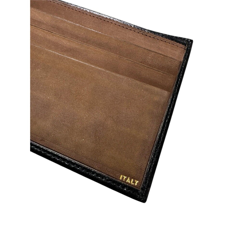 Vintage Italian Leather Bifold Wallet Black Brown Interior Made in Italy New